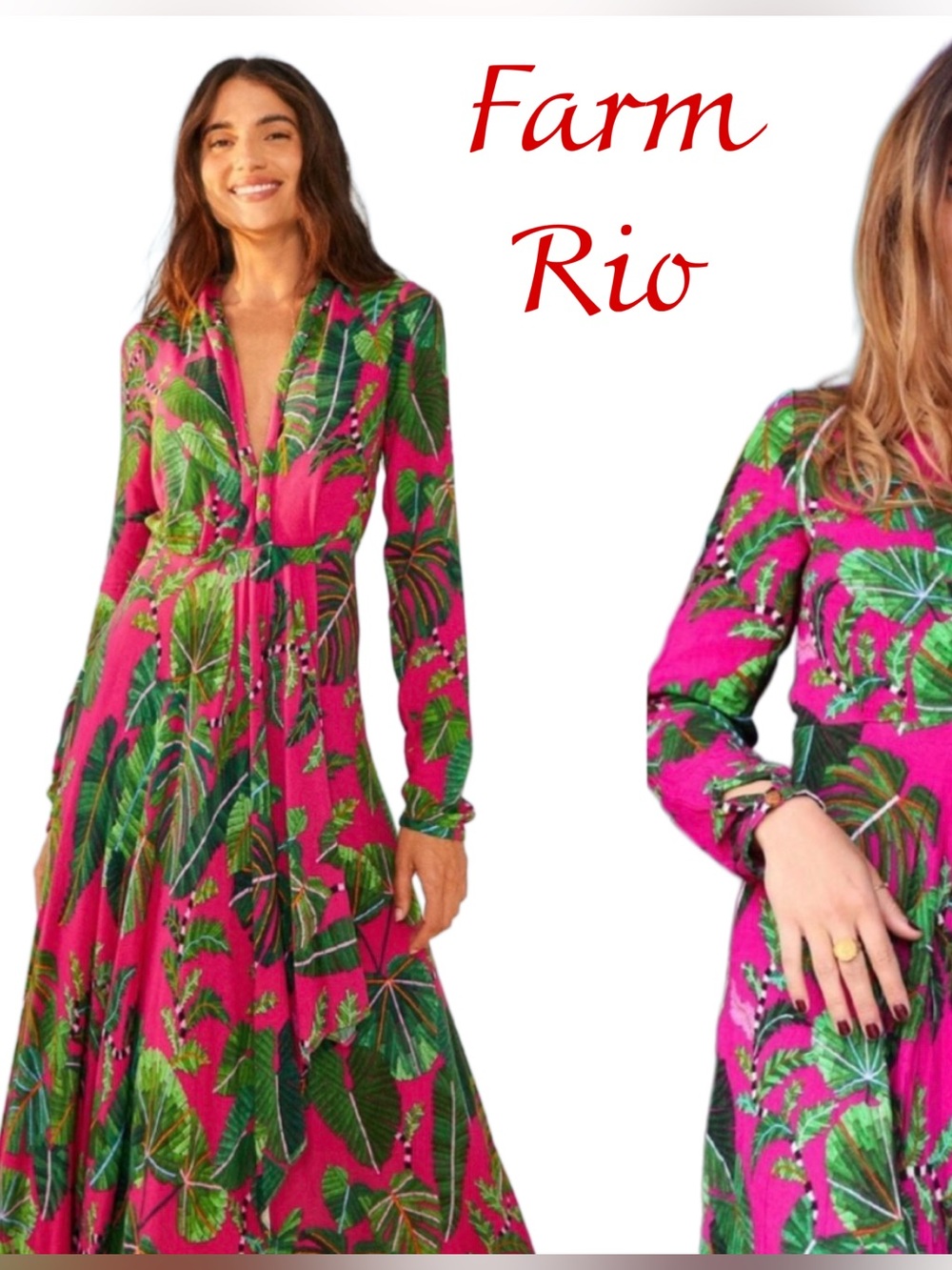 FARM Rio Hot Pink Tropical Leaf Maxi Dress XL